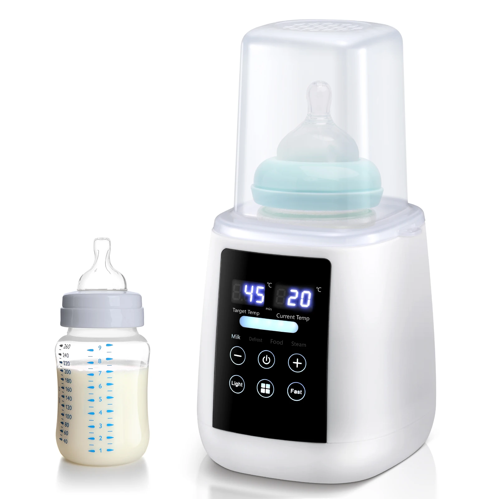 Aquecedor elétrico rápido de mamadeira 6 em 1, esterilizador para leite materno, temporizador digital, controle de temperatura, desligamento automático, 220v