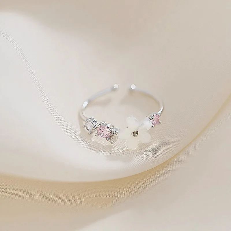 REETI 925 Sterling Silver Shell Cherry Blossom Rings for Women Adjustable Wedding Ring Fashion silver jewelry Girls Gift