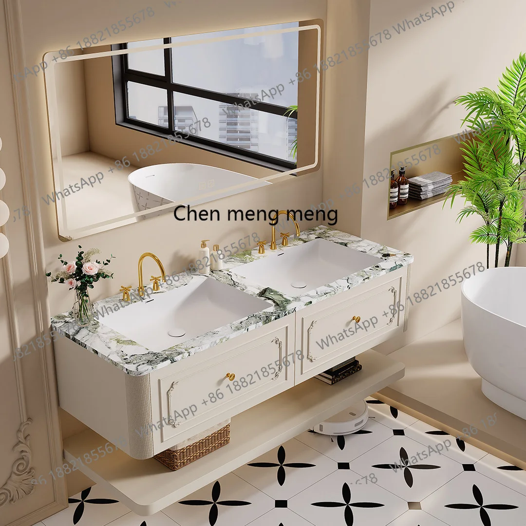 

French light luxury bathroom cabinet combination rock slab seamless ceramic basin toilet washstand washbasin