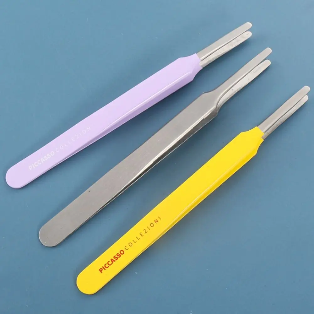 Multifunctional Round Tip Eyebrow Tweezers Straight Stainless Steel False Eyelashes Applicator Flat Hard Toe