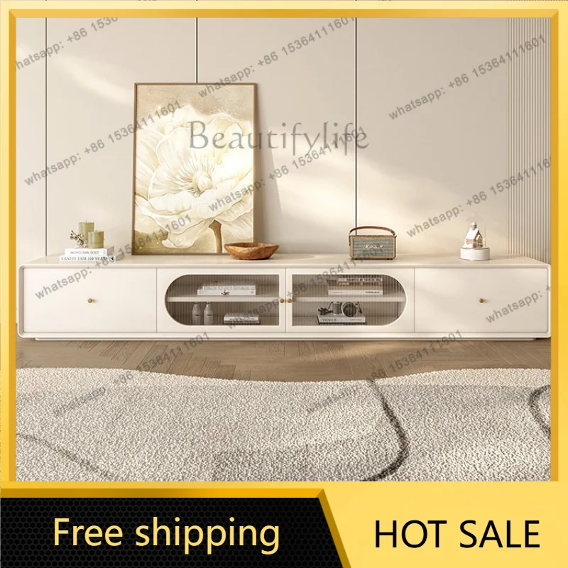 PG living room solid wood TV cabinet dedicated bedroom simple modern cream wind ultra-thin TV cabinet