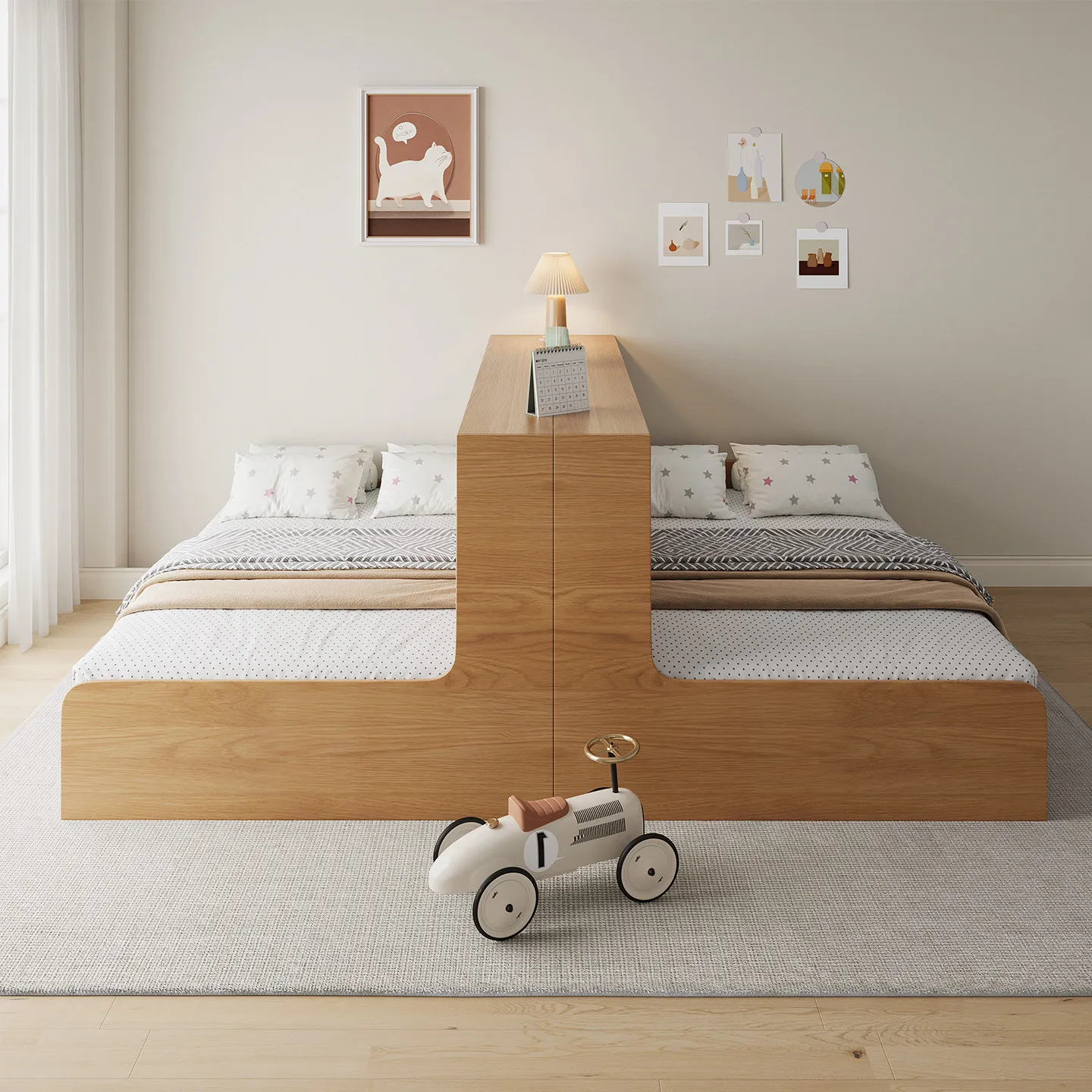 Double bed children's tatami combination bed two beds solid wood custom twin bed siblings brothers
