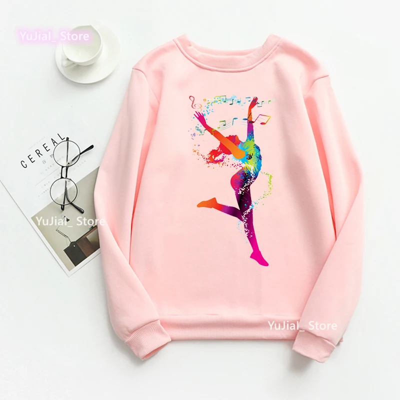 Watercolor Gymnastics Dance Print Hoodies Girls Music Note Lover Sweatshirt Femme Winter/Spring/Autumn Jumper Clothes Tracksuit