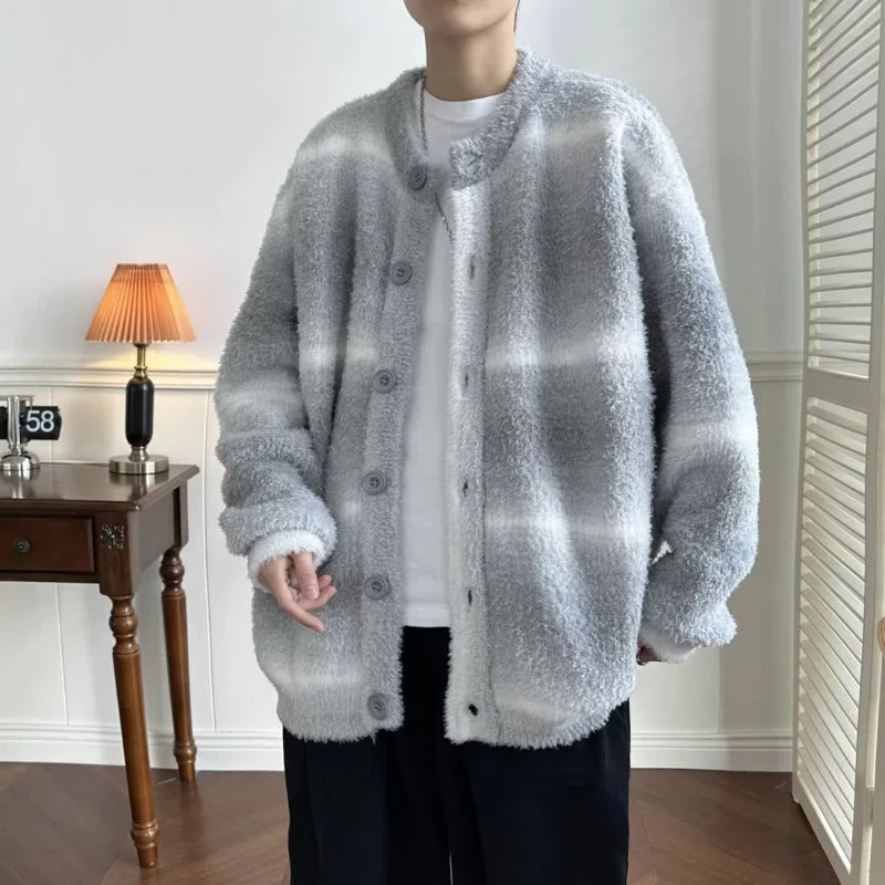 

Мужской повседневный полосатый вязаный кардиган - свободный свитер для пар с длинными рукавами, осенне-зимняя модная верхняя одежда больших размеров