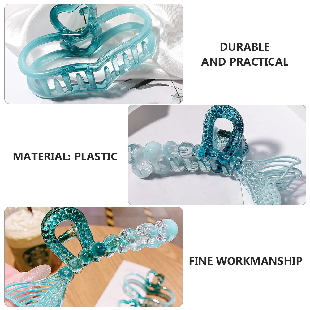 

2Pcs Shark Clip Hair Accessories Mermaid Heart Jelly Gradient Claw Women Hair Claws Ponytail Holder Fashion Barrette