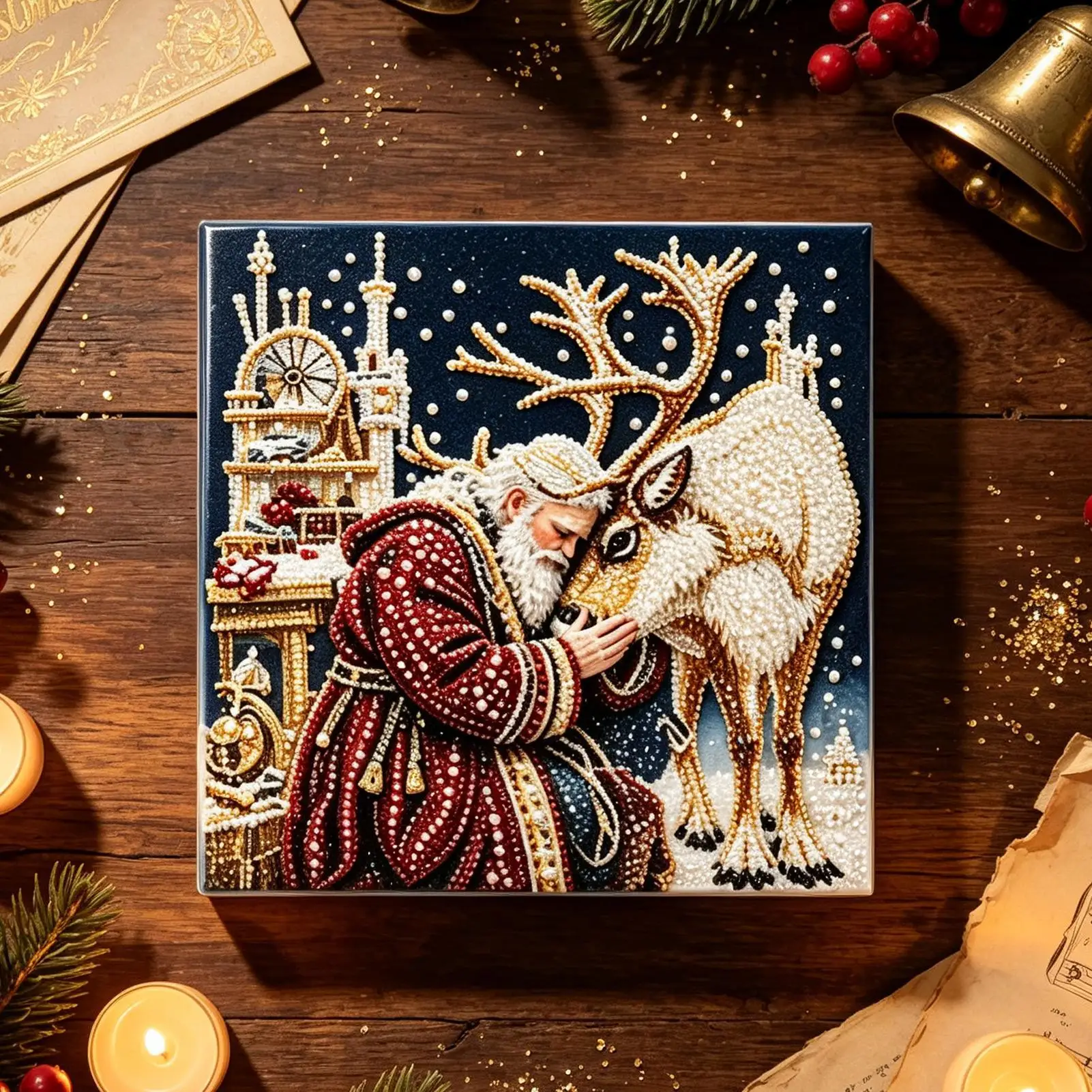 Pearl Painting Ornament Sparkling Festival Wall Decoration Christmas Pearl Painting Art For Coffee Shop Fireplace Party Backdrop - view 3