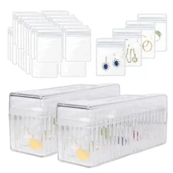 Acrylic Jewelry Box Organizer With 20 Portable Anti Tarnish Jewelry Bags Transparent Waterproof Earring Jewelry Storage Box