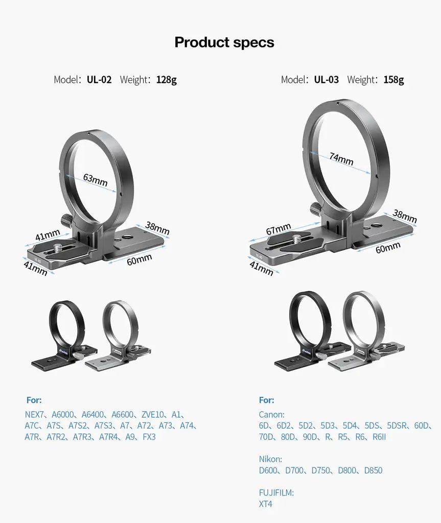 Leofoto UL-02 03 Series Rotatable Horizontal-To-Vertical Mount Plate Kit for Sony α6000/α6600/A7C FUJI XT4 Nikon D600 Canon 6D