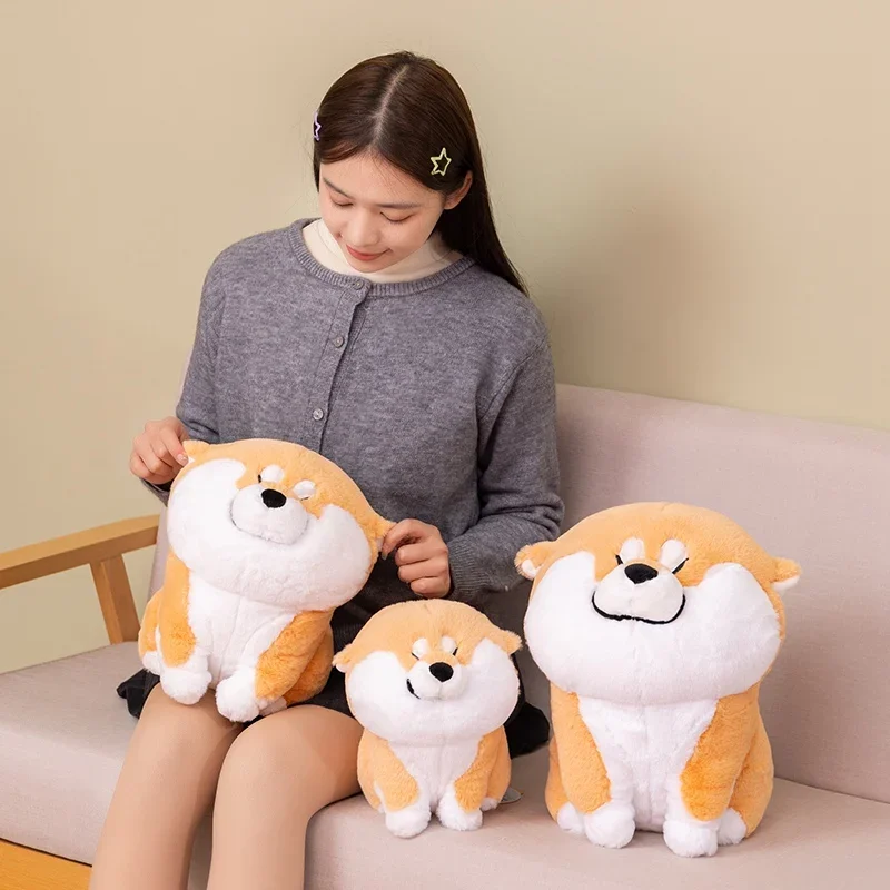 Cara sonriente suave Japón Shiba Inu perro relleno animales Plushie cachorro tumbado juguete abrazo tiro almohada siesta dormir cama decoración regalo para niño