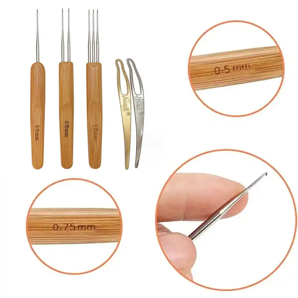 

DIY Crochet Needle Hook Bamboo Handle Dreadlock Knit Beauty Women Weaving Braid Making Hair Hair 5Pcs Tool Braiding Tool E5Q3