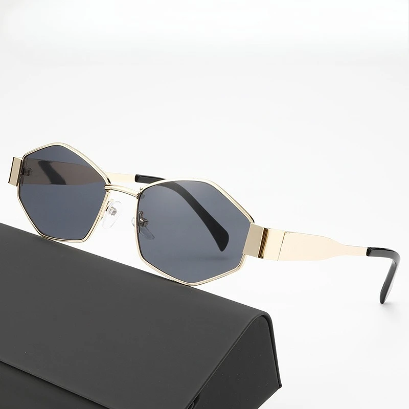Popular fashion sunglasses, polygonal metal sunglasses, women\'s high-end fashion street photography sunglasses