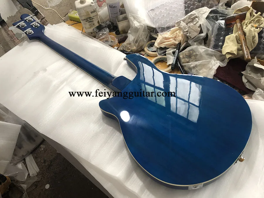 Semi Hollow Electric Bass Guitar, Triangle MOP Inlay Checkerboard Binding, 4 Strings, 4005 blue color，free shipping