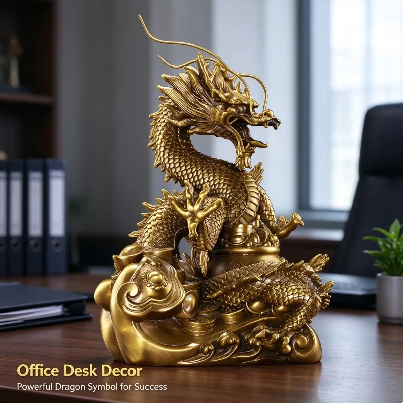 Brass Chinese Dragon Statue Feng Shui Wealth Figurine Handcrafted Loong Sculpture Home Office Decor Collectible Ornament Gift