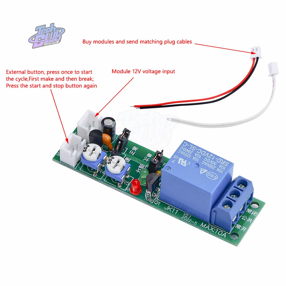 JK11 Adjustable Cycle Timer Delay Relay On/Off Switch Relay Shield DC 5V 12V 24V Timer Delay Relay Module (0-24 Hours）