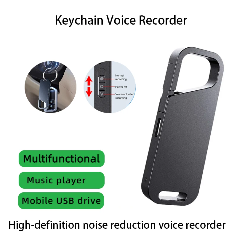 Portable One-Key Recorder Voice-Controlled Recording Segmented Recording Voice Recorder Dictaphone HD Noise Reduction MP3 Player