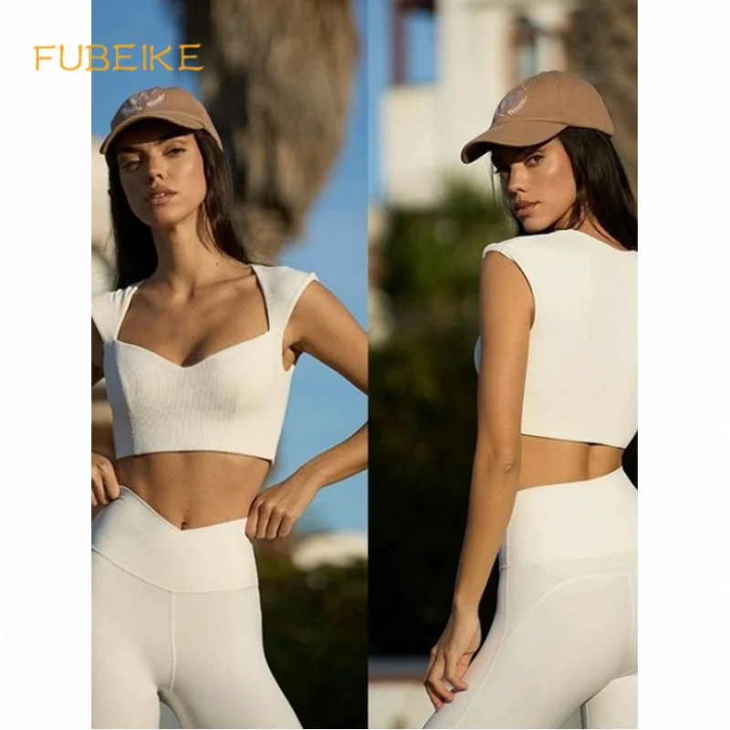 FUBEIKE New Waist Top With Chest Pad Removable Women Sport Top Quick-Drying Shockproof Running Leggings Workout Clothes