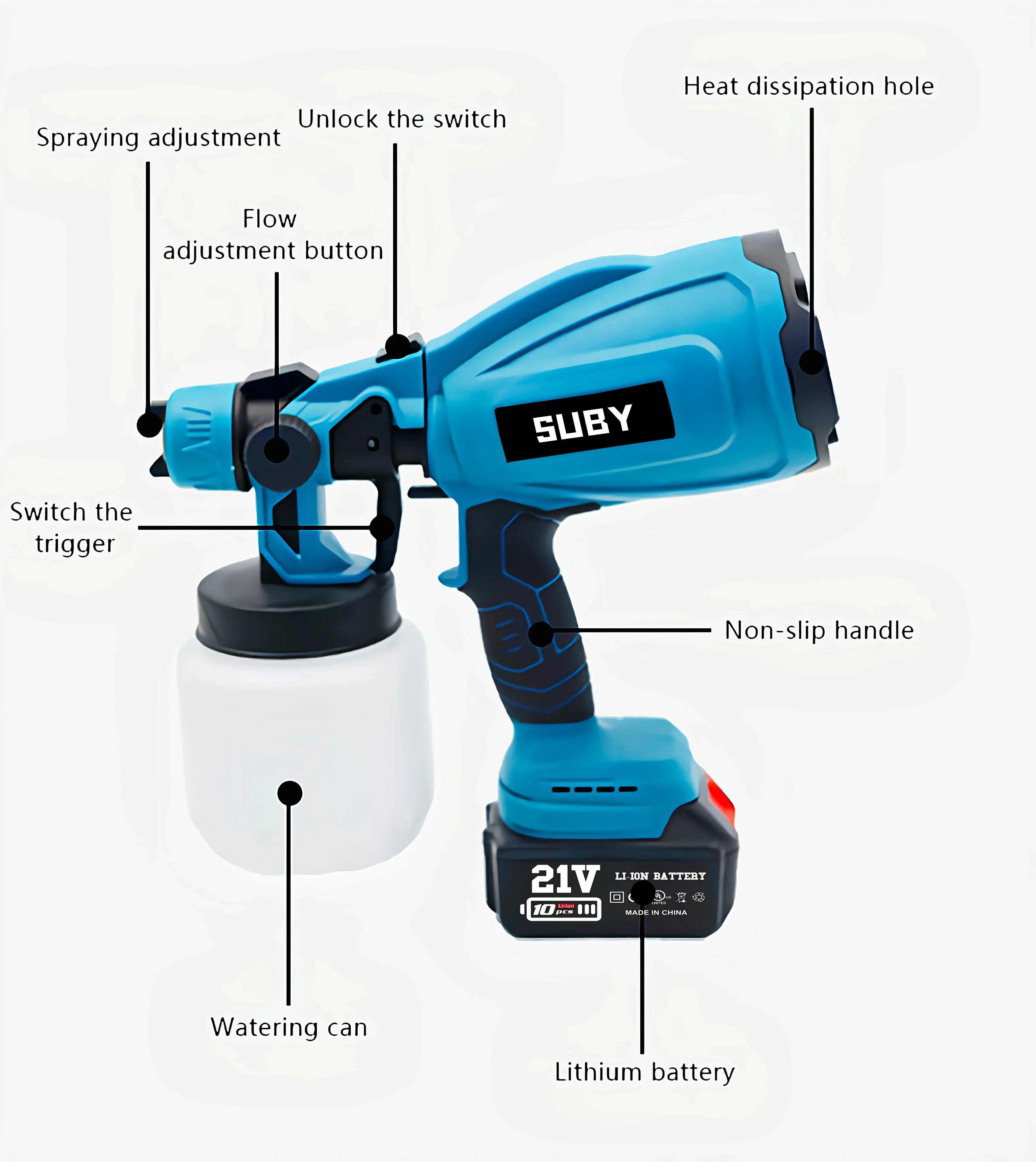 مسدس رش كهربائي صغير عالي الجهد من سوبي، طلاء أثاث خاص مدعوم ببطارية ليثيوم، الانحلال العالي