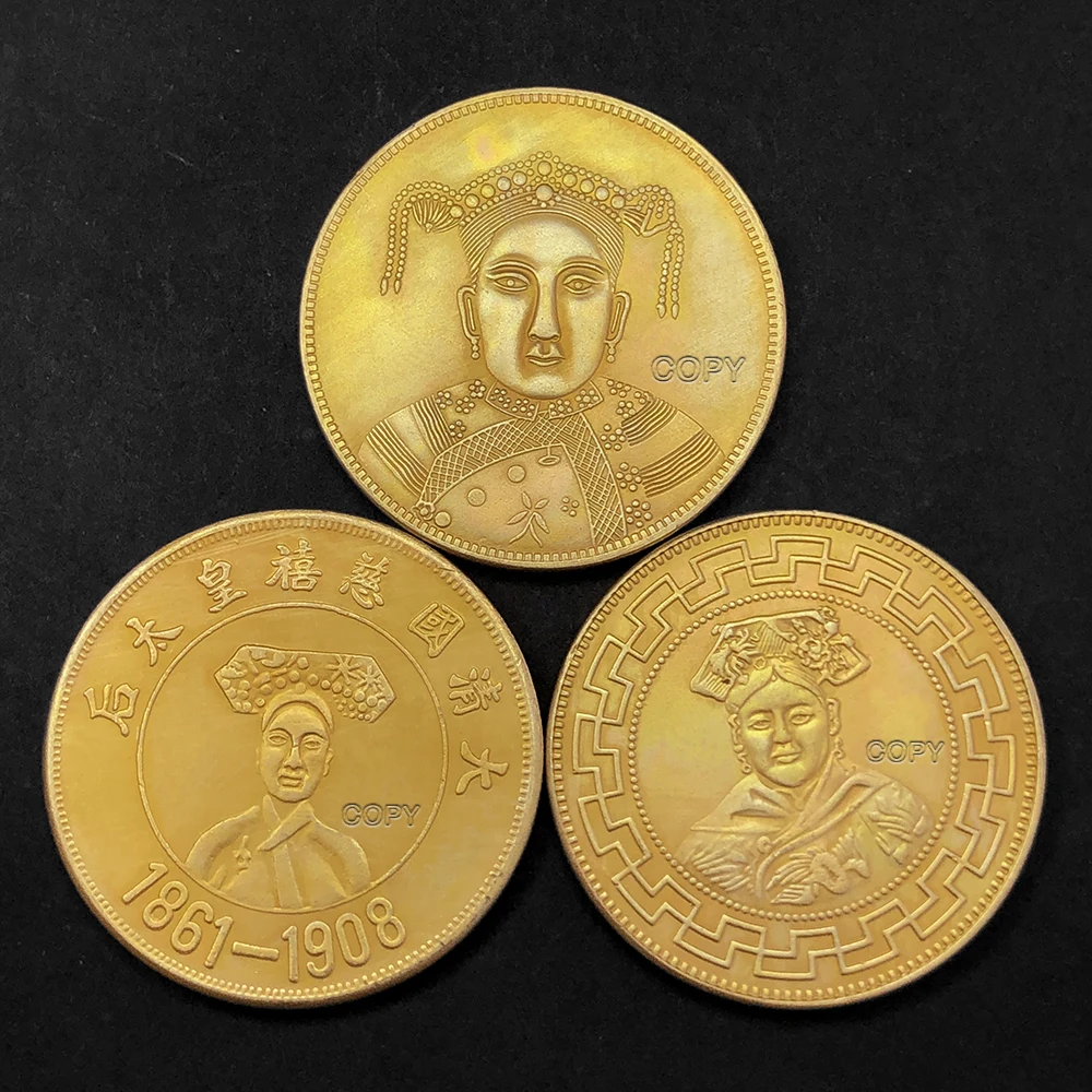 China Qing Dynasty Empress Dowager Ci Xi Gold Replica Commemorative Coin Loong/Peacock/Sichuan Home Decor Medal 1861-1908 Gift