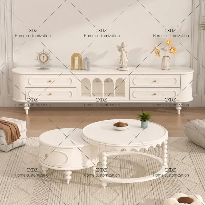 Antique Solid Wood TV Cabinet Living Room Coffee Table Combo Bedroom Sideboard Custom Installation Free Storage Furniture