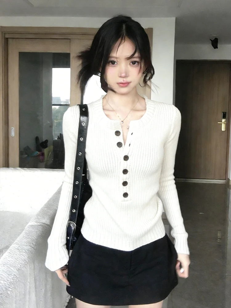 

Женский вязаный свитер в стиле ретро, американский стиль, с V-образным вырезом, облегающий, повседневный, с длинными рукавами, укороченный, цветной топ