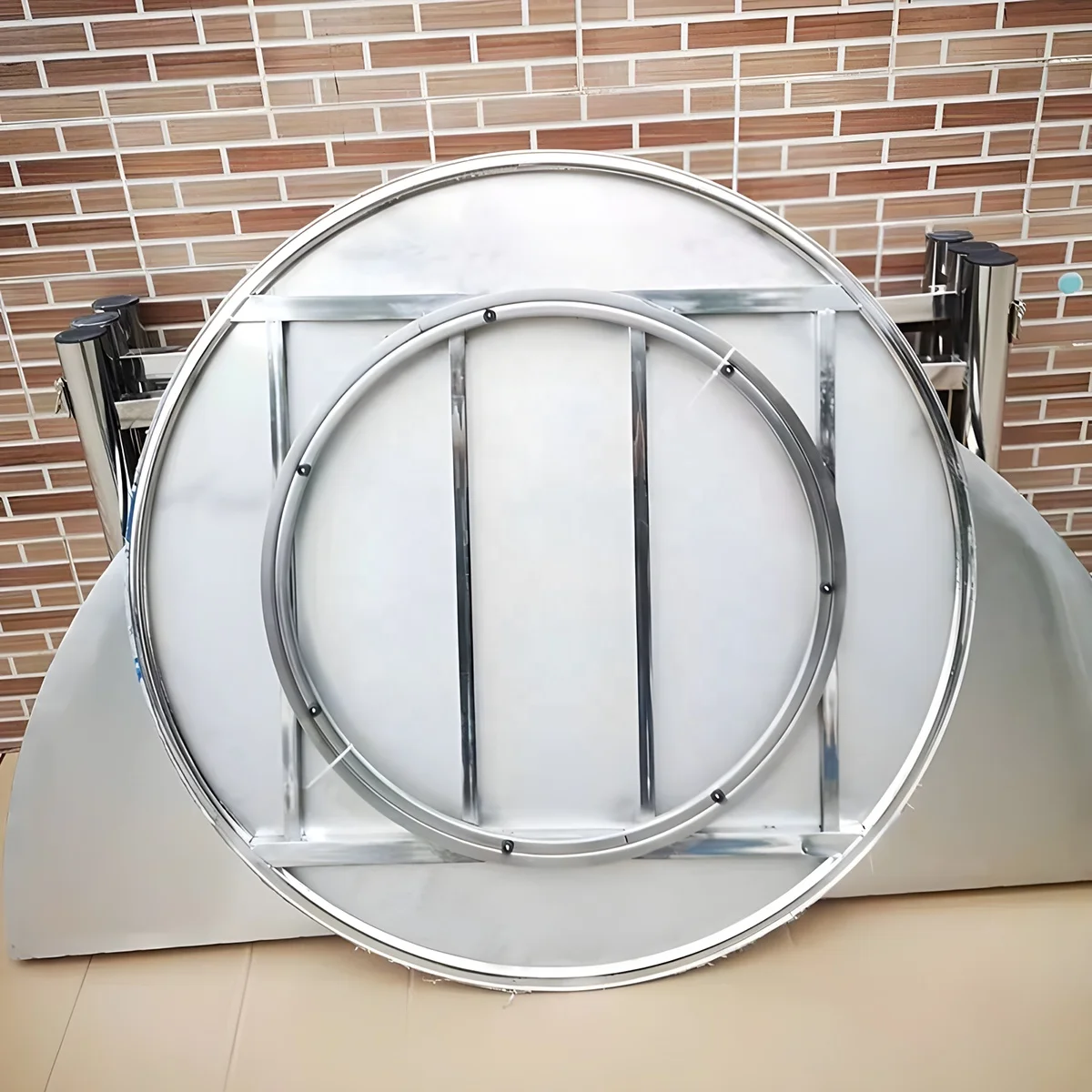 Detachable Extra Large Stainless Steel Foldable Legs Rotary Turntable Circular Dining Table for Restaurant & Home Banquet Use