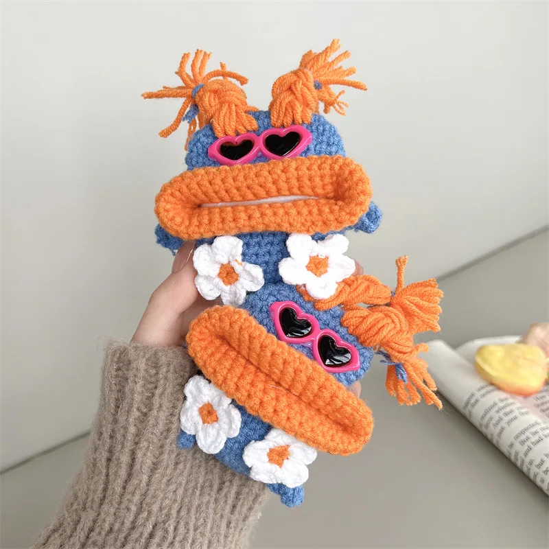 Knitted Flower Big Mouth Doll Case for Apple AirPods 1 2 3 Pro Cases Cover IPhone Bluetooth Earbuds Earphone Air Pod Pods Case