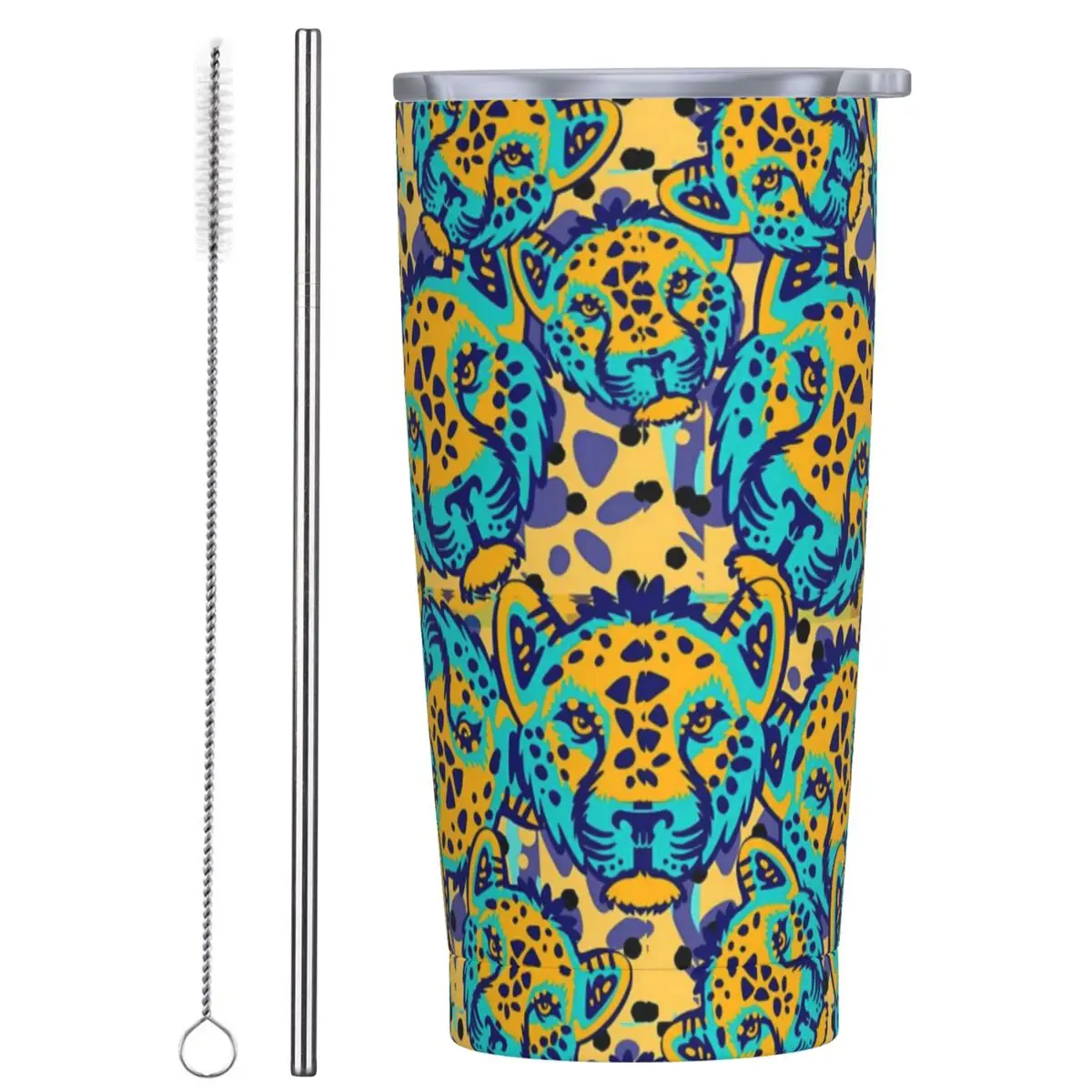 Vibrant Tiger Head Stainless Steel Tumbler Abstract Art Driving Car Mugs Thermal Mug Keep Heat Cold and Hot Milk Water Bottle