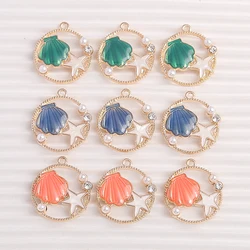 10pcs 25x27mm Cute Enamel Shell Starfish Charms Pendants for Jewelry Making Drop Earrings Necklaces Braceles DIY Crafts Supplies