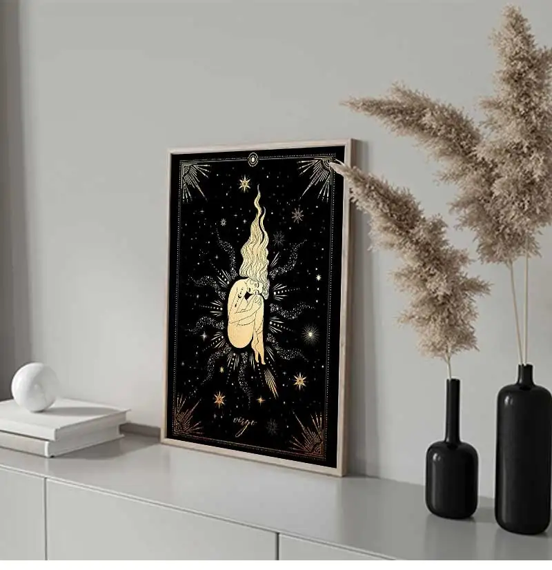 Virgo Zodiac Gold Black Star Sign Art Print Astrology Astrological Poster Wall Picture Home Decor Gift Present Prints
