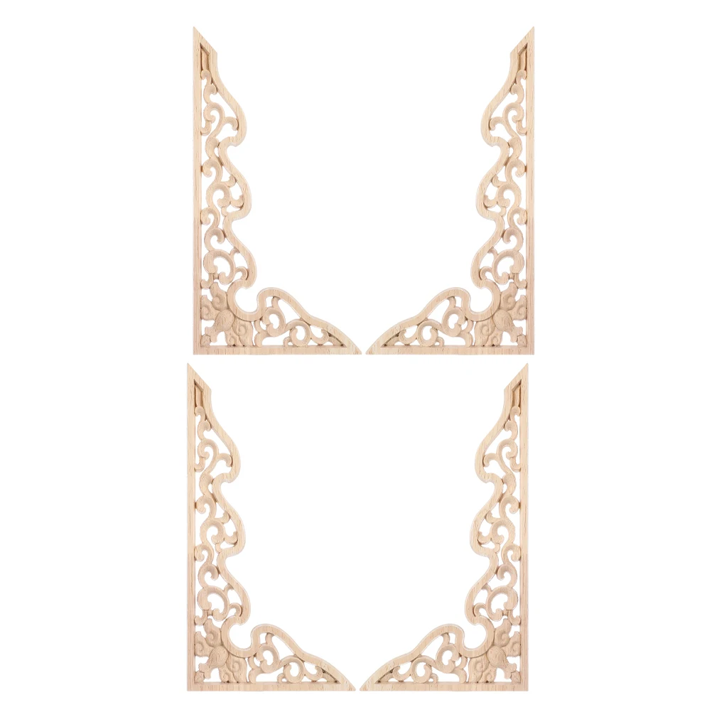 

4pcs Carved Appliques Corner Onlay Applique Unpainted Furniture Decorative Background Wall Stickers Hollow Molding Trim