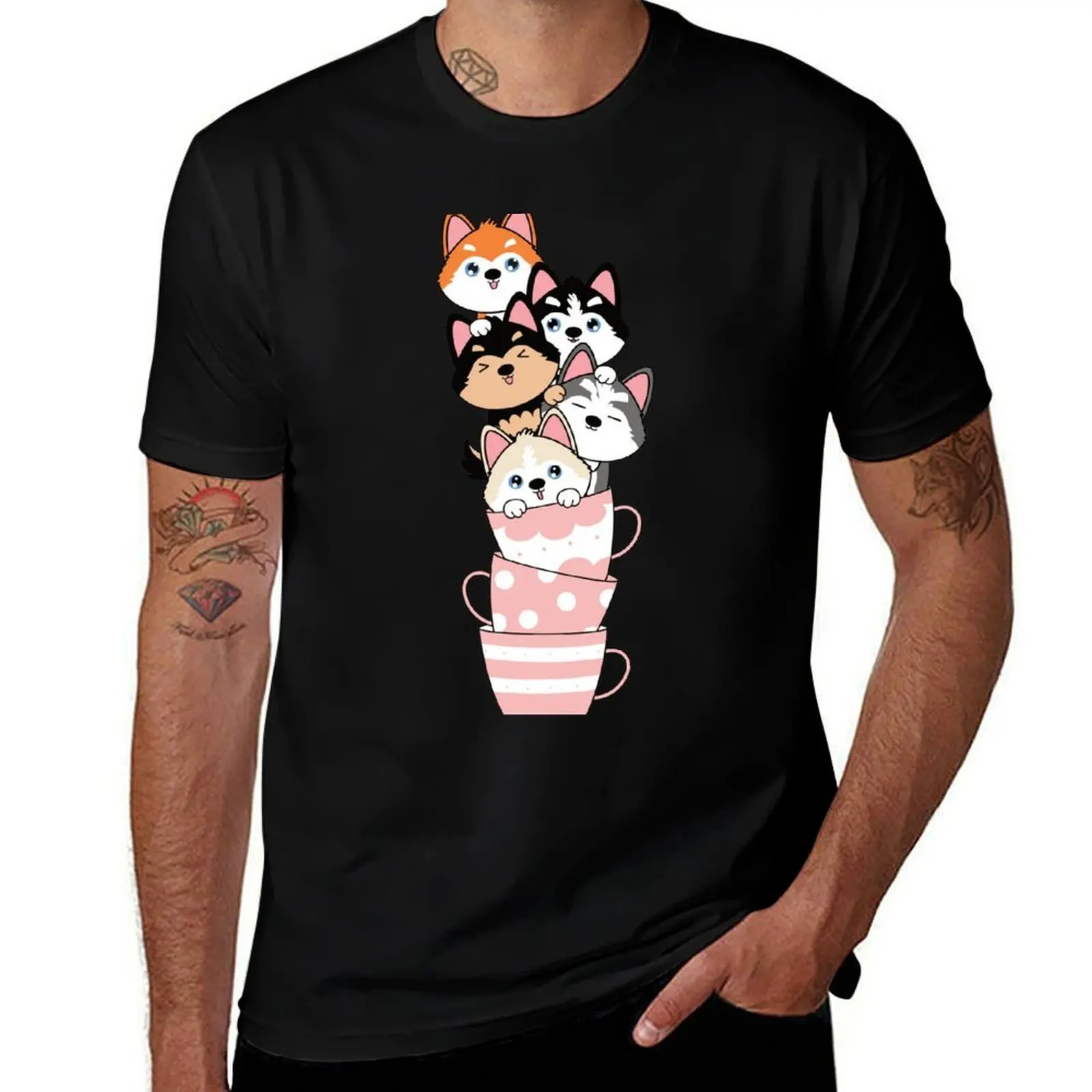 Kawaii Teacup Siberian Husky Pomsky Puppies T-Shirt man t shirts for men casual T-Shirt