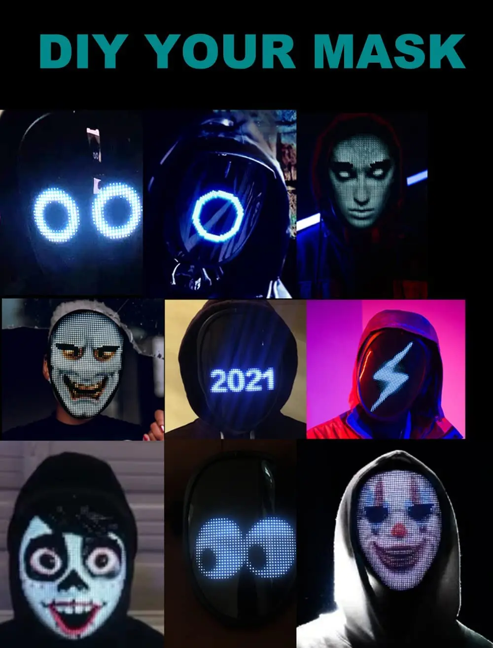 Face Transforming LED Mask with App Controlled - Programmable LED Halloween Mask Digital Luminous Mask for Adults