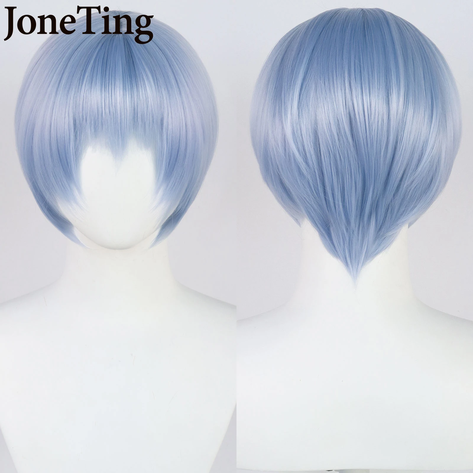 JT Synthetic EVA Ayanami Rei Cosplay Wigs Short Sky Blue Straight Wig with White Props Headwear For Role Play Halloween Party