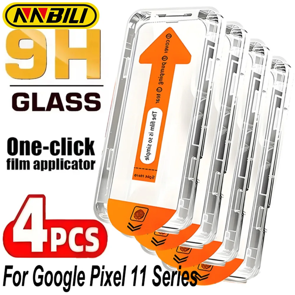 NNBILI 4 Stück Vollflächiger Displayschutz für Google Pixel 11 10 Pro XL 9a 9 Pro 9 Pro XL 8a, automatische Staubeliminierungs-Installation