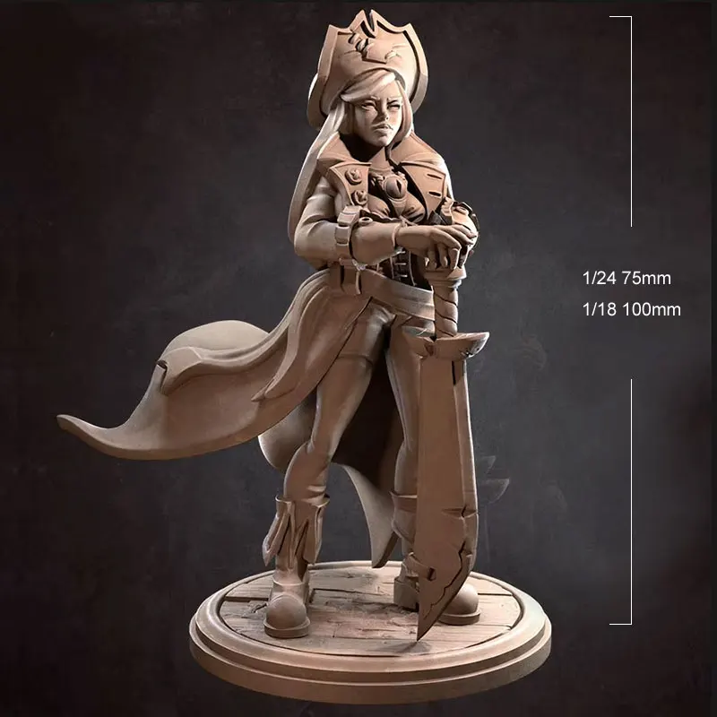 

1/24 75mm 1/18 100mm Resin Model Female Pirate Captain Figurine Unpainted 1/24 75mm Figurine RW-185