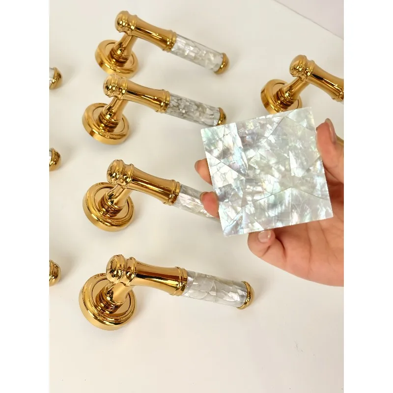 French luxury mother-of-pearl door handles, pure brass decorative interior door handles, suitable for villas and residences