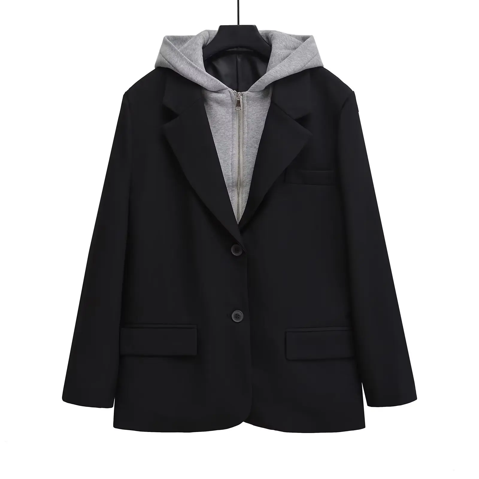 women's suit jacket casual single breasted hooded fake two-piece splicing autumn new suit jacket