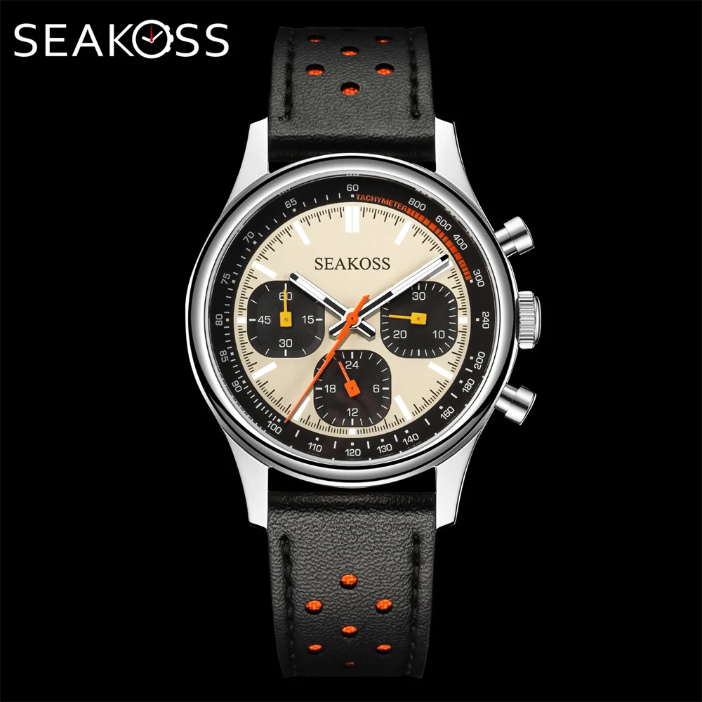 SEAKOSS 1963 Chronograph 40mm Men Mechanical Watch Original ST1903 Movement FKM Pilot Super Luminous Sapphire Wristwatch