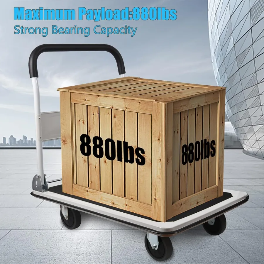 شاحنة منصة كبيرة الحجم بسعة 880 رطل للتخزين عالي التحمل والنقل بتصميم قابل للطي مع خافت 35.8 × 24 × 34.3 بوصة
