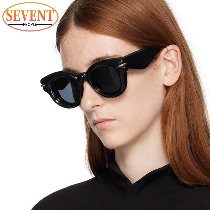 Inflated Round Sunglasses Women Men 2024 Luxury Brand Designer Fashion Cat Eye Sun Glasses For Female Vintage Big Frame Shades