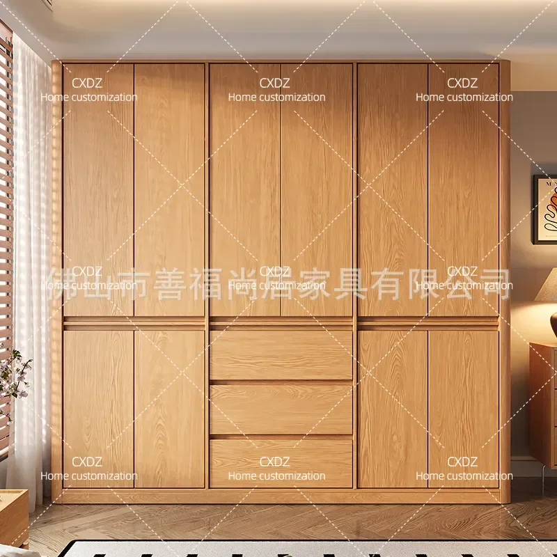 ENF Grade Log Color Bone Line Wardrobe Household Bedroom Small Flat Door Free Handle Storage Combination Wardrobe