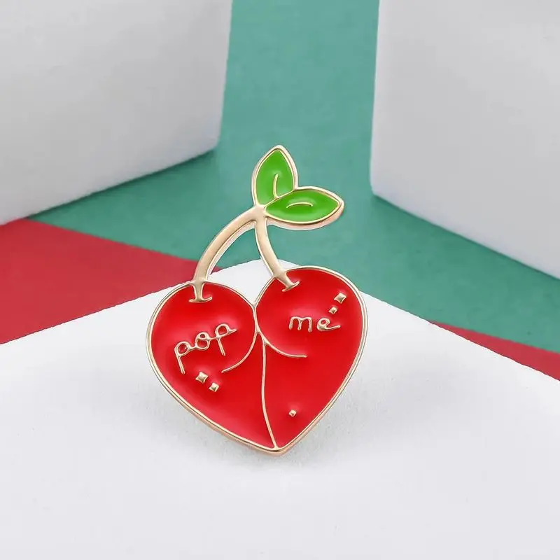 Harong Funny New Buttock Enamel Brooch Fashion Interesting Cherry Metal Brooch Collection Jewelry Badge for Friends Birthday Gif