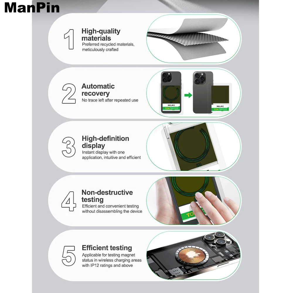 Mobile Phone Wireless Charger Magnetic Pole Test Detection Card Universal For iPhone iWatch Display Battery Repair Tool