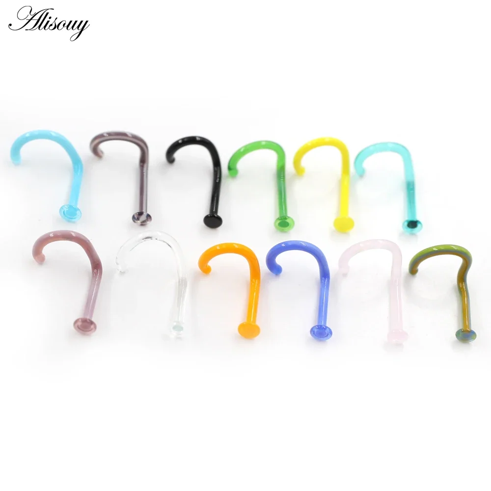 Alisouy 1PC Transparent Glass C/L Pattern Nose Rings Ear Septum Cartilage Tragus Helix Daith Stud Earring Piercing Body Jewelry
