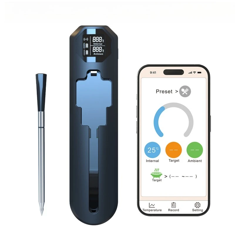 Bluetooth food thermometer, wireless barbecue thermometer, kitchen oven meat thermometer