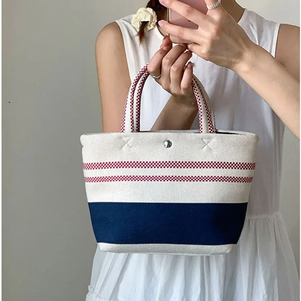 

Practical Blue White Striped Stripe Canvas Bag Small Cloth Bag Large Capacity Weave Handbag Fashion Cute Tote Bag Travel