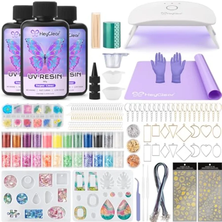 

UV Resin Molds Jewelry Making Kit with Light - Super Clear Hard Low Odor Premixed and Fast Curing for Keychains Earrings DIY Cr