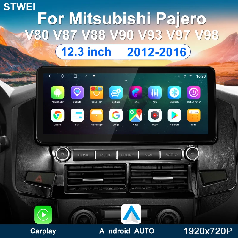 For Mitsubishi Pajero V80V87 V88 V90 V93 V97 V98 2012-2016 12.3-inch Android 15.0 Car Radio Multimedia Player Wireless Carplay