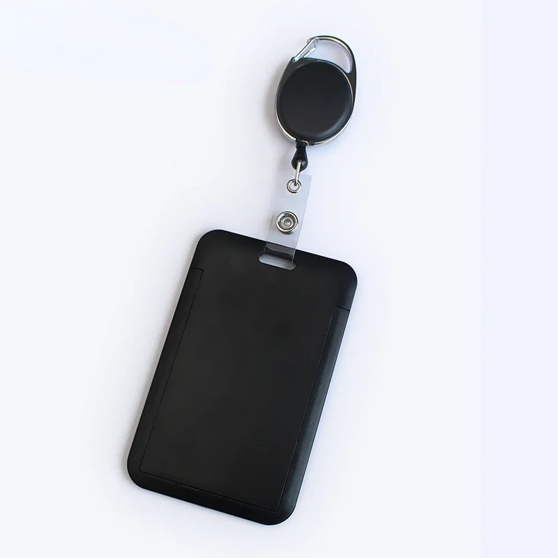 Unisex Staff Work ID Credit Cards Holder with Retractable Badge Reel Plastic Card Protecting Cover Key Ring Office School Supply