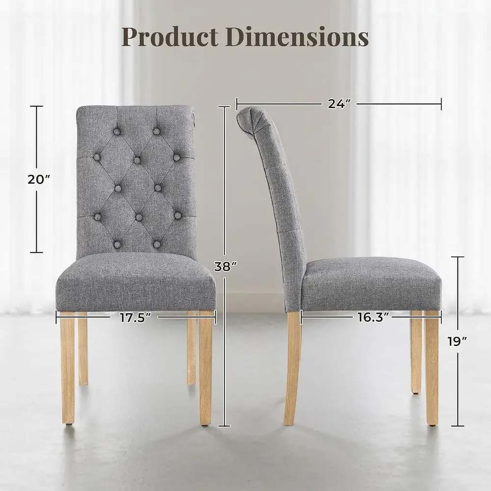 Dining Chairs Set o 4 ern Upholstered Parson Chairs k Gray | Button Tuted High Back Dining Room Chairs with abric Padded Seat, S